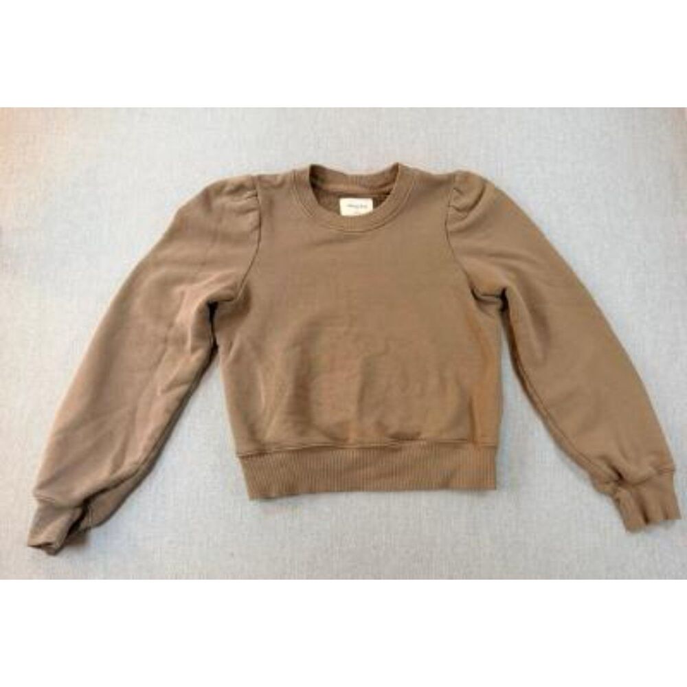 Aritzia Wilfred Free Terry Puff Sleeve Sweatshirt Cropped Brown Crewneck XS